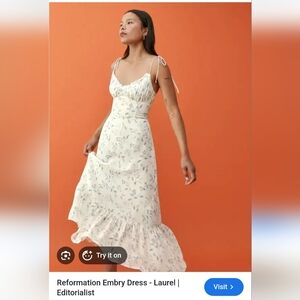 Reformation Floral Midi Dress - Cream and Blue